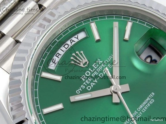 Stick Steel SS 40 Dial (Gain V3 Light JDF Weight) President Green DayDate on VR3255 904L Bracelet 0401